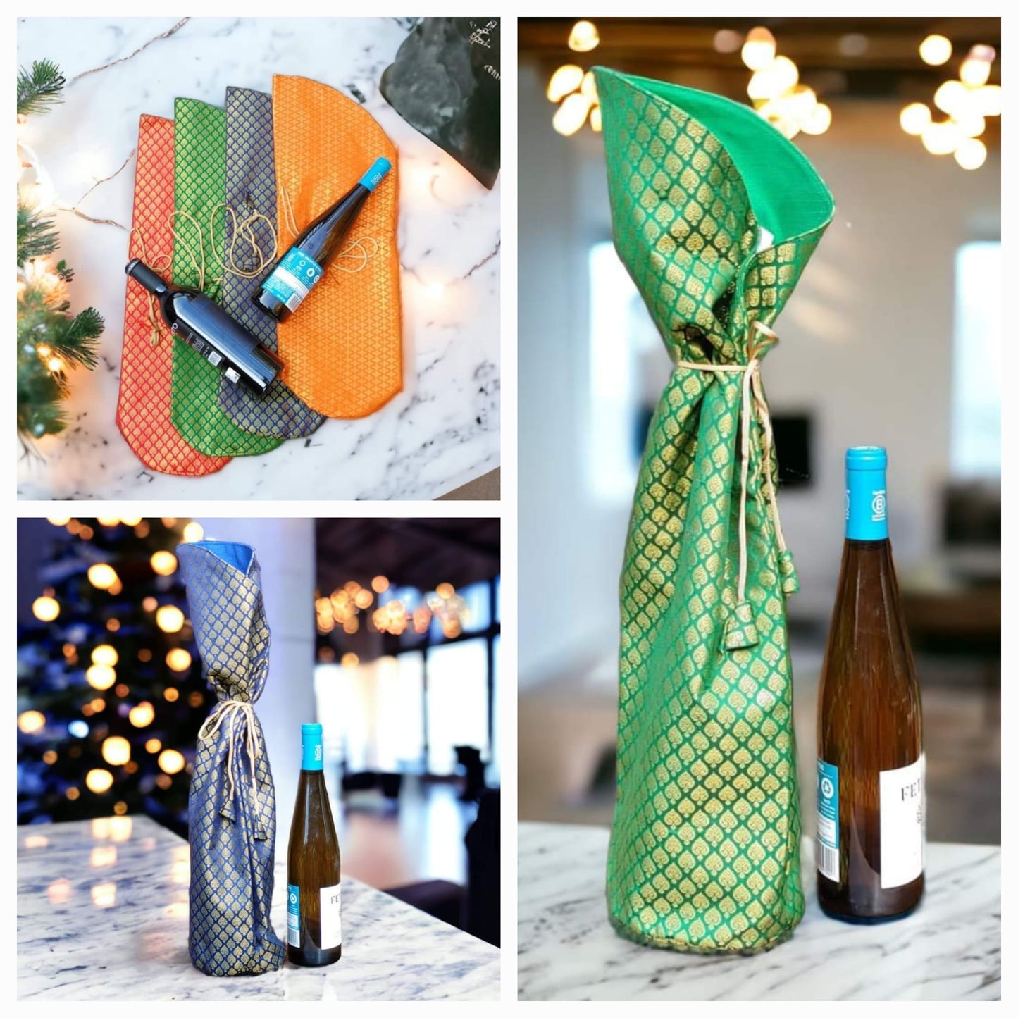 Premium Handmade Wine/Drink Bottle Gift Bag with Brocade fabric - Large size