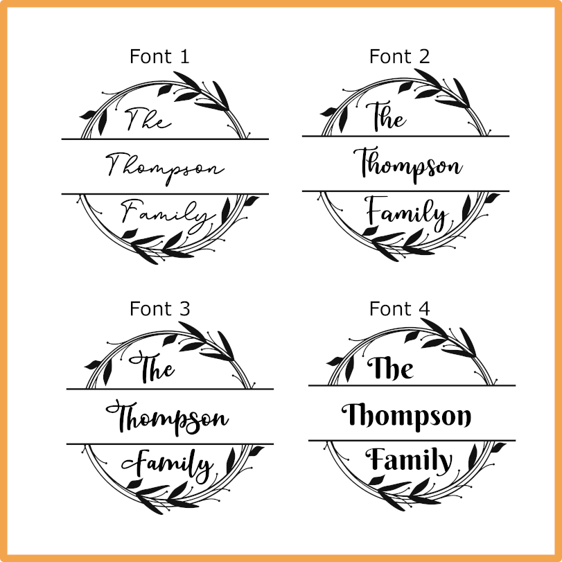Family name monogram (Style 2) on set of 4 slate coasters with font of your choice