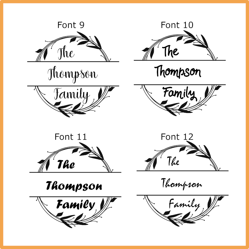 Family name monogram (Style 2) on set of 4 slate coasters with font of your choice