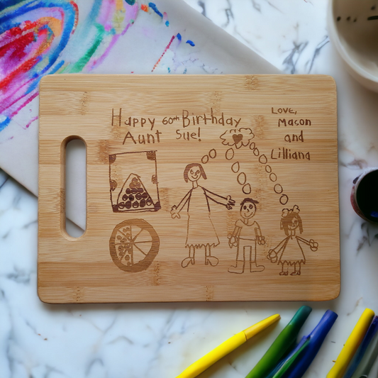 Cutting board engraved with Kid's art or drawings