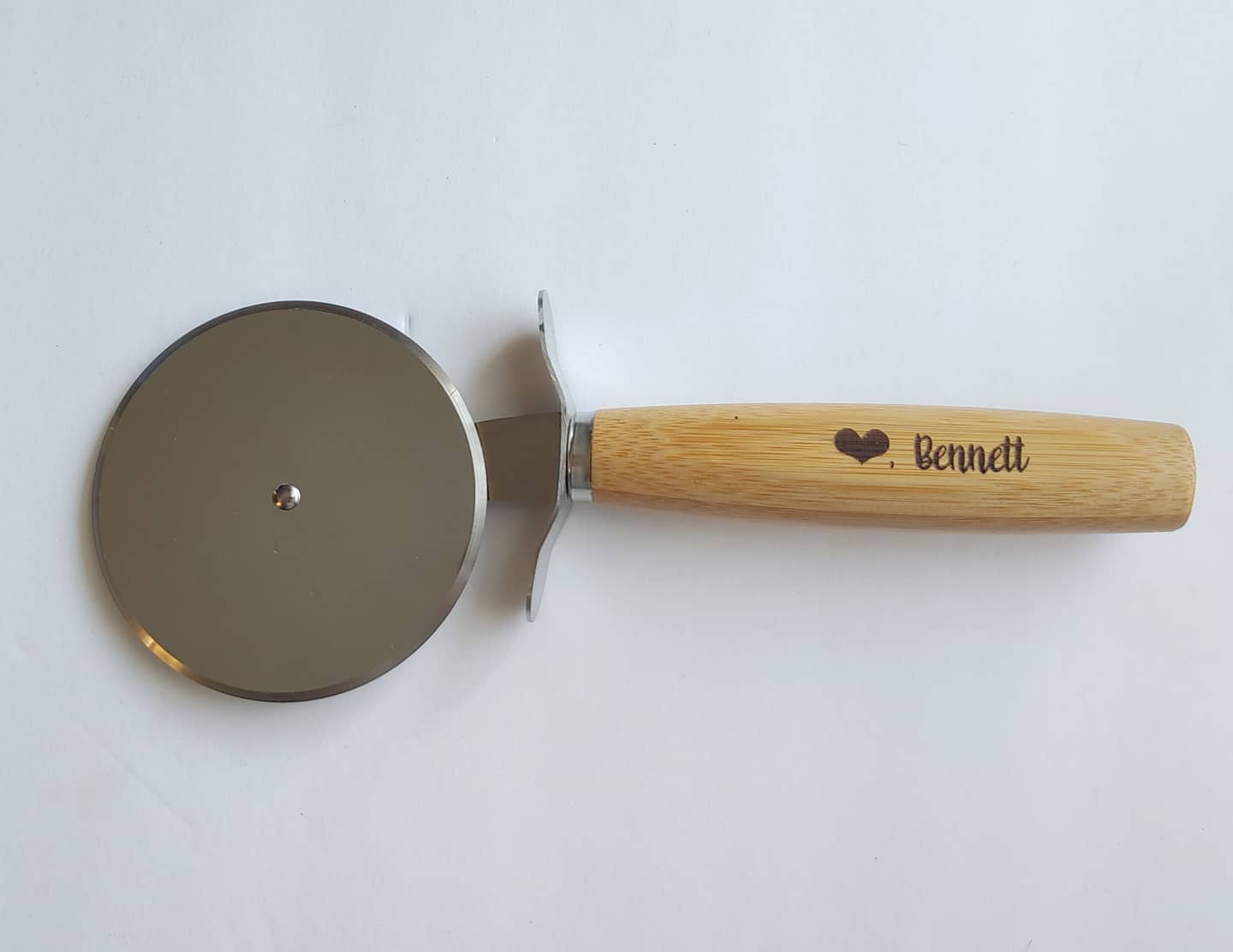 Personalized Laser Engraved Bamboo & Steel Pizza Cutter