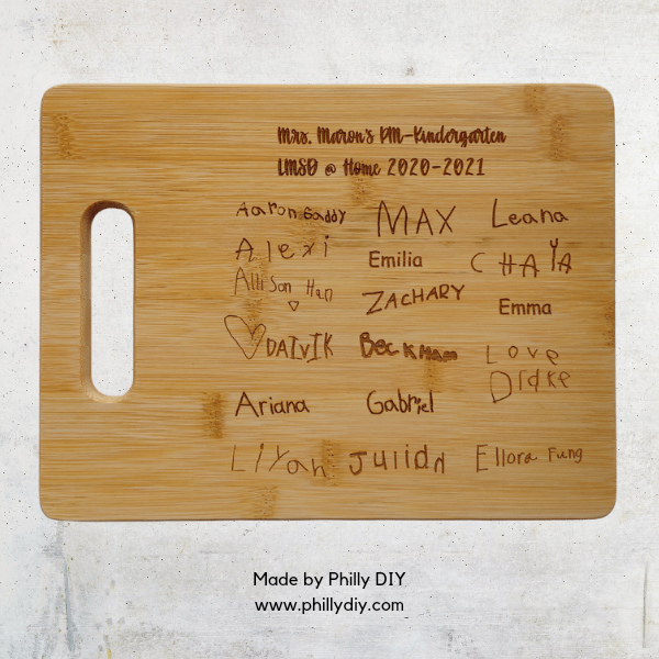 Custom Cutting Board Engraved With Kid’s Signatures For Teachers