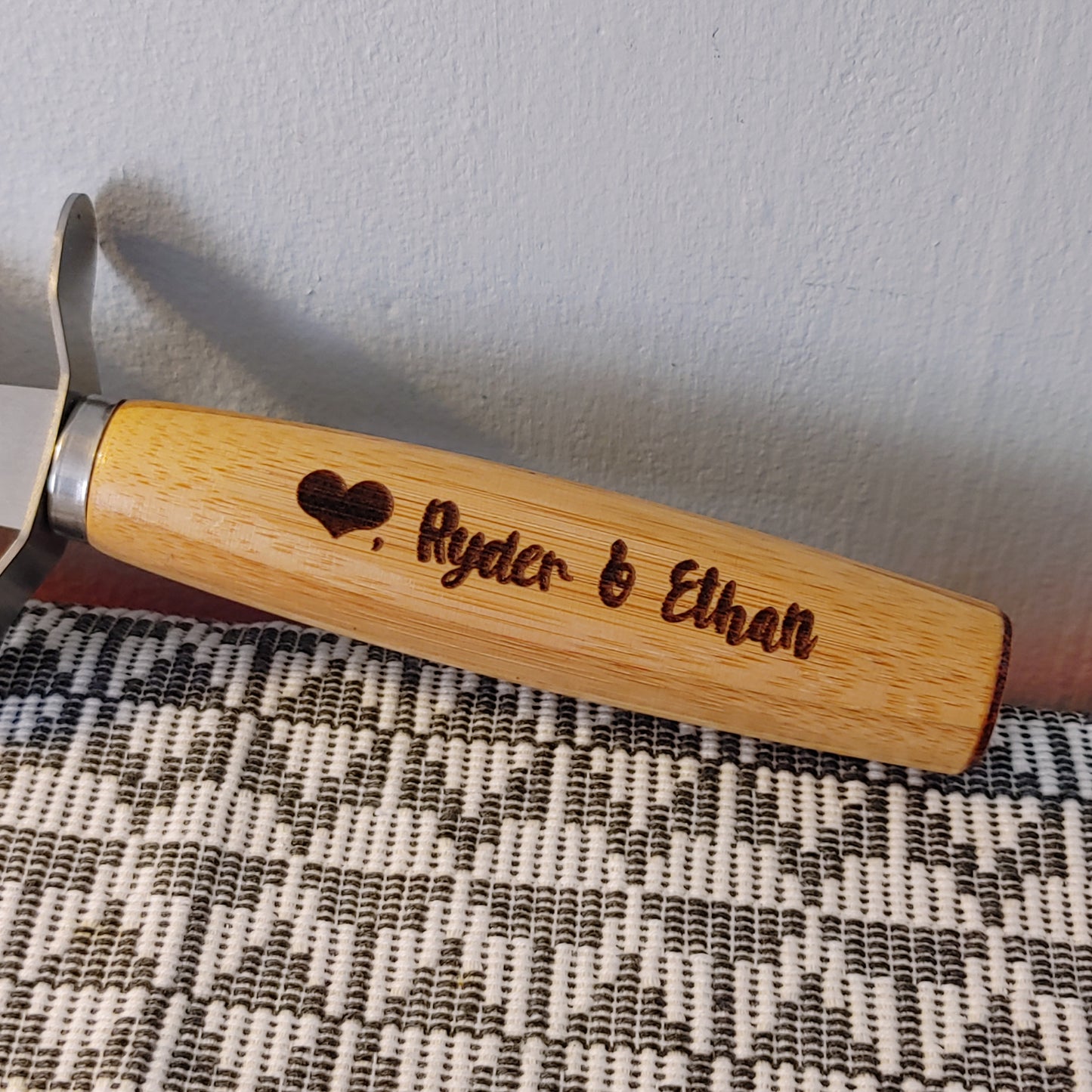 Personalized Laser Engraved Bamboo & Steel Pizza Cutter