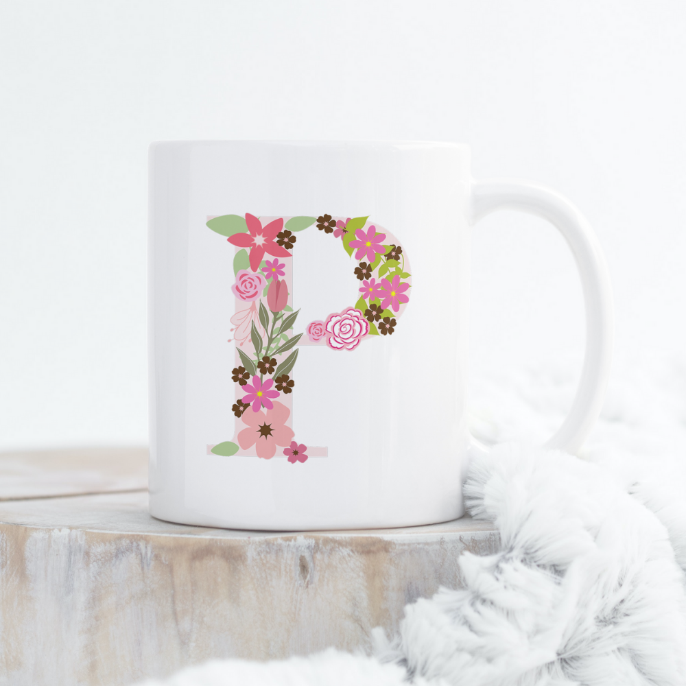 Floral Initial Personalized Mug