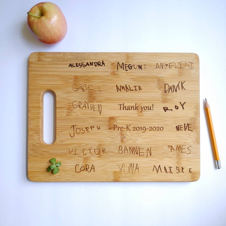 Custom Cutting Board Engraved With Kid’s Signatures For Teachers