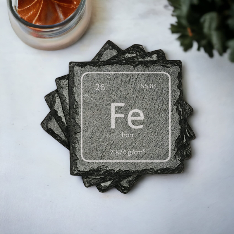 Engraving of your four favorite element from the periodic table on set of 4 slate coasters