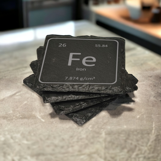 Engraving of your four favorite element from the periodic table on set of 4 slate coasters