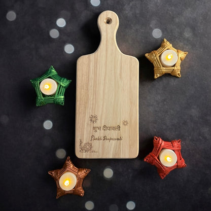 Wooden Serving Board with Diwali Themed Engraving