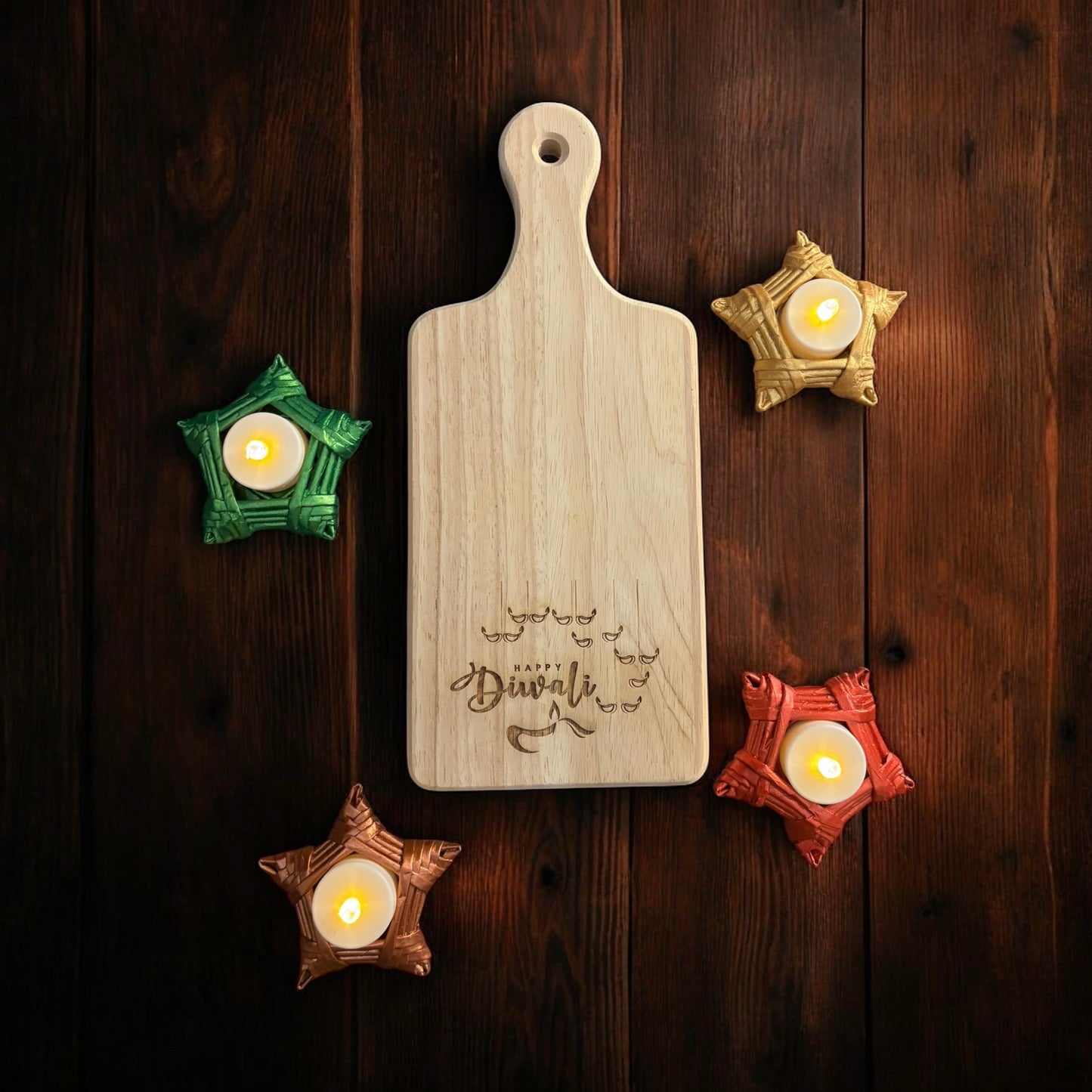Wooden Serving Board with Diwali Themed Engraving
