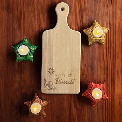 Wooden Serving Board with Diwali Themed Engraving