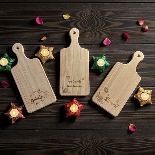 Wooden Serving Board with Diwali Themed Engraving