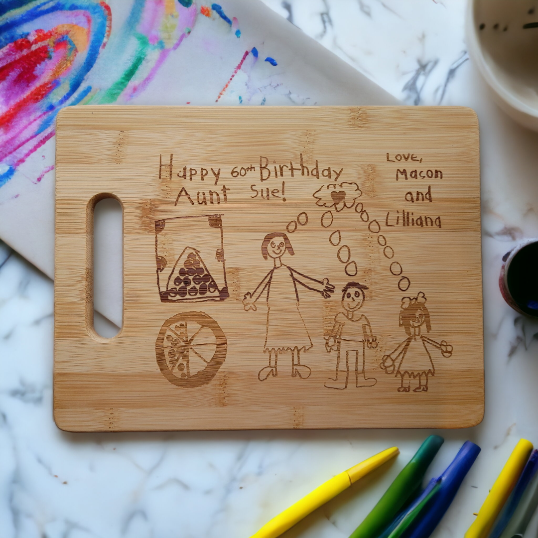 Cutting board engraved with Kid's art or drawings