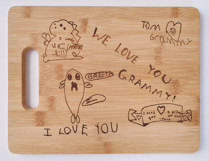 Cutting board engraved with Kid's art or drawings