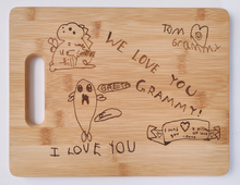 Load image into Gallery viewer, Custom Cutting Board engraved with Kid’s Drawing/Note!
