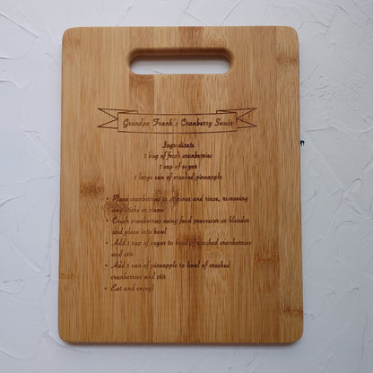 Custom Cutting Board engraved with Family Recipe
