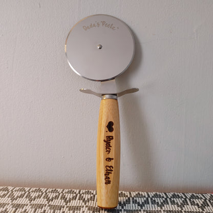 Personalized Laser Engraved Bamboo & Steel Pizza Cutter