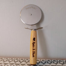 Load image into Gallery viewer, Personalized Laser Engraved Bamboo &amp; Steel Pizza Cutter
