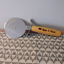 Load image into Gallery viewer, Personalized Laser Engraved Bamboo &amp; Steel Pizza Cutter
