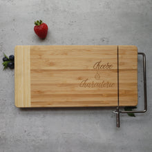 Load image into Gallery viewer, Bamboo Cheese Board Cutting Board Engraved with &quot;Cheese &amp; Charcuterie&quot;
