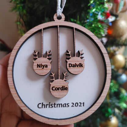 Personalized Reindeer Ornament with Family or Kids names