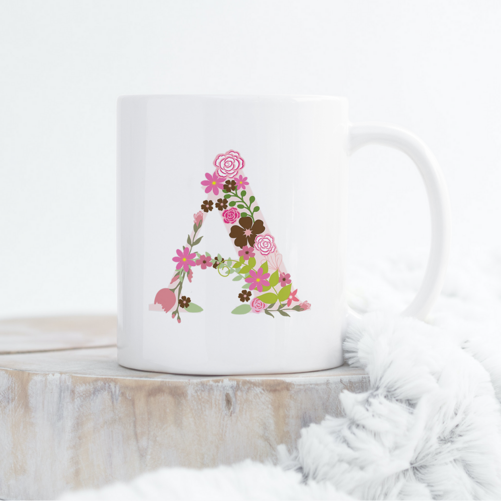 Floral Initial Personalized Mug