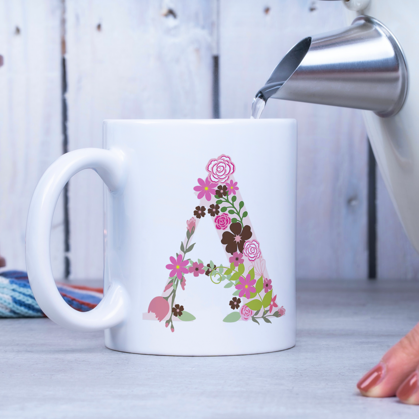 Floral Initial Personalized Mug