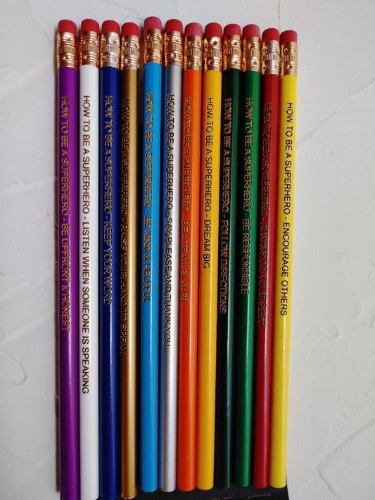 Super Hero Themed Pencils (Set of 12)