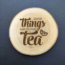 Load image into Gallery viewer, Tea &amp; Coffee Themed Birch Wood Coasters - set of 4
